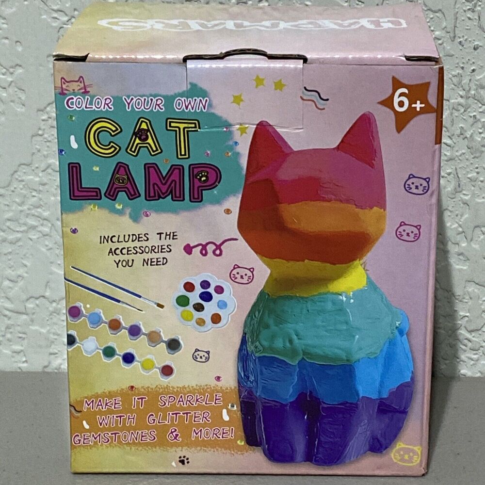 Night Light Desk Lamp 3D Kids 6+ Home Decor Art Cat Kitten DIY Color Your Own 5”